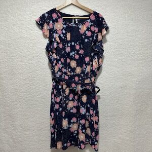 Elle Women's Short Sleeve lined Dresses Multi Color‎ Floral Size 16